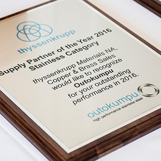 Copper Brass Awards Outokumpu Stainless Bar As Supplier Of The Year Outokumpu