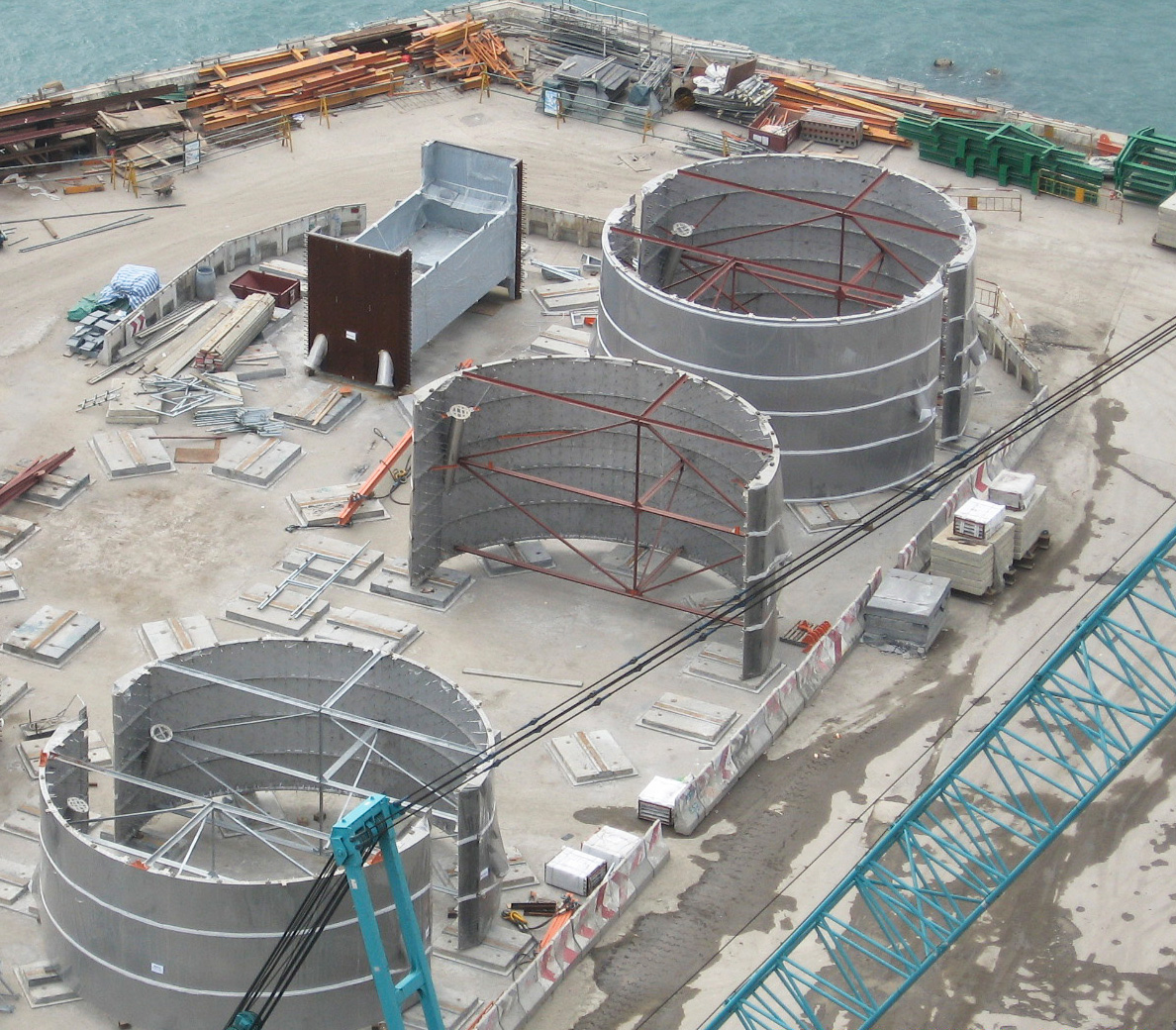 Stainless steel segments on the construction site of the Stonecutters Bridge in Hong Kong, China