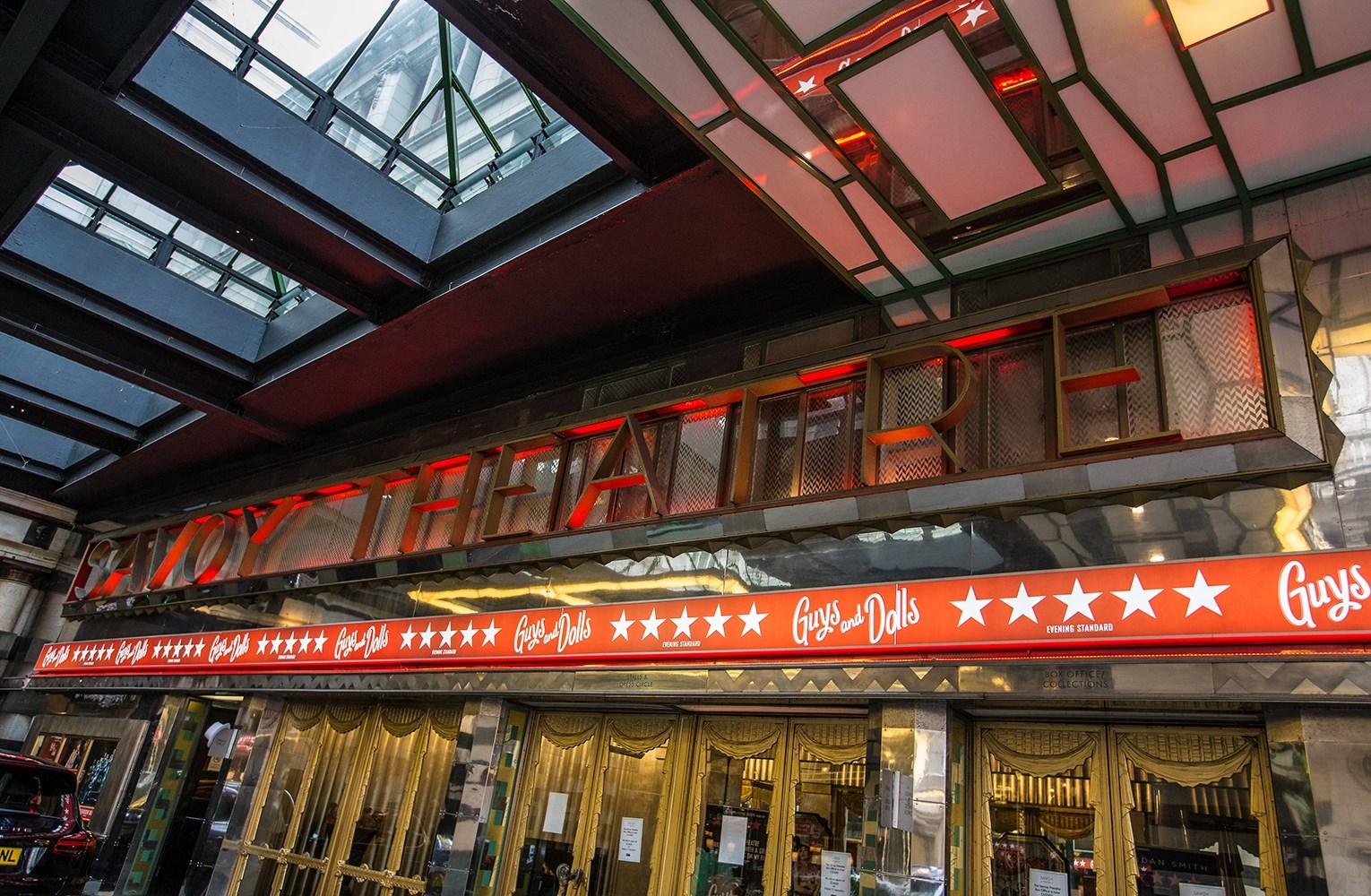 The sidewalk canopy of the Savoy Theatre in London, UK