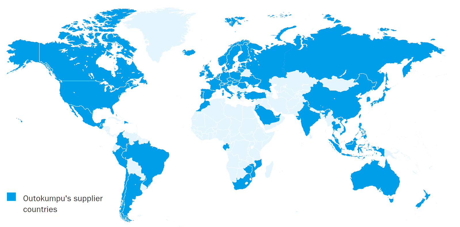 Map of Outokumpu's supplier countries in 2022